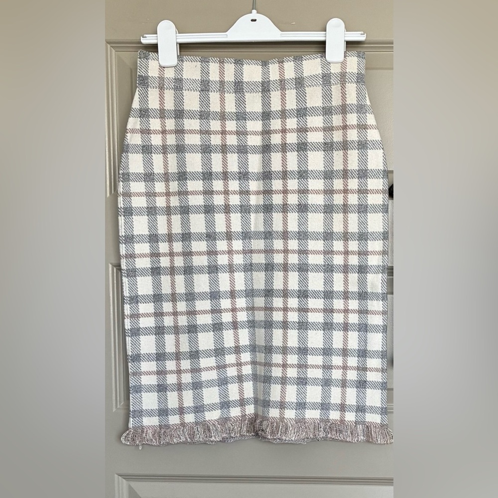 Club Monaco Checkered Pencil Skirt in Gray and Cream